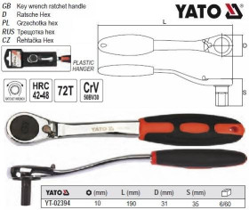 Викрутки Отвертки ^/--/^ Трещотка ключ YATO трещотка шестигранна вигнута HEX /--/ 10 HRC 42-48 YT-02394 ^_^^^ Польща трищатка шестигранна вігнута HEX /--/ 10 HRC 42-48 YT-02394 - фото фото фото