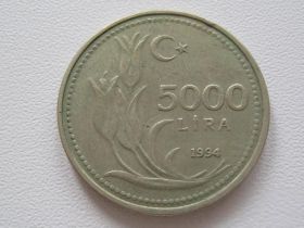 Туреччина Турция ^/--/^ Турция 5000 лир 1994 года #15455 ^_^^^ Туреччина 5000 лір 1994 року #15455 - фото фото фото