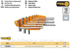 Ключі Ключи ^/--/^ Набір ключ шестигранний тип L HEX 1,5-10 мм CrV 10 штук VOREL-56393 ^_^^^ Набор ключ шестигранный тип L HEX 1,5-10 мм CrV 10 штук VOREL-56393 - фото фото фото