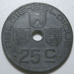 Бельгія Бельгия ^/--/^ Бельгія 25 сантимів 1942 року Belgie - Belgique 42211 ^_^^^ Бельгия 25 сантимов 1942 года Belgie - Belgique 42211 - фото фото фото