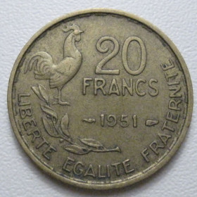 Франція Франция ^/--/^ Франція 20 франків 1951 року 42151 ^_^^^ Франция 20 франков 1951 года 42151 - фото фото фото