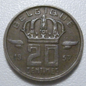 Бельгія Бельгия ^/--/^ Бельгія 20 сантимів 1957 року 42241 ^_^^^ Бельгия 20 сантимов 1957 года 42241 - фото фото фото