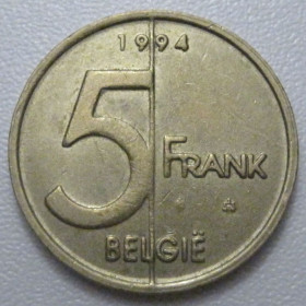 Бельгія Бельгия ^/--/^ Бельгія 5 франків 1994 року Belgie 42905 ^_^^^ Бельгия 5 франков 1994 года Belgie 42905 - фото фото фото