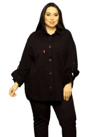 Кофти Кофты ^/--/^ Женская рубашка плотный хлопок Queen 2124 eur 48 черная ^_^^^ Жіноча сорочка щільний бавовна Queen 2124 eur 48 чорна - фото фото фото