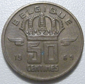 Бельгія Бельгия ^/--/^ Бельгія 50 сантимів 1969 року Belgique 42450 ^_^^^ Бельгия 50 сантимов 1969 года Belgique 42450 - фото фото фото