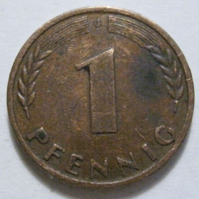 НДР, ФРН ГДР, ФРГ ^/--/^ Німеччина 1 пфеніг 1950 року J 41307 ^_^^^ Германия 1 пфенниг 1950 года J 41307 - фото фото фото