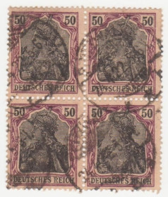 Німецька імперія (-) Германская империя (-) ^/--/^ Германия  (империя 1905 г. №  89 гашеная кварт блок ^_^^^ Німеччина (імперія 1905 р. No 89 гашена кварт блок - фото фото фото