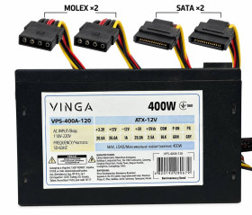 Блоки живлення Блоки питания ^/--/^ Б/У Блок живлення Vinga VPS-400 /--/ A-120 / 20+4 / CPU 4 /--/ pin / 120 /--/ FAN / 400 Вт / 2 SATA / 2 Molex / код.Q /--/ 900 ^_^^^ Б/В Б/У Блок питания Vinga VPS-400 /--/ A-120 / 120 /--/ FAN / 400 Вт / 2 SATA / 2 Molex КОД. Q /--/ 524 - фото фото фото