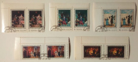 СРСР - СССР - ^/--/^ СССР 1976 Федотов, живопись, угловые сцепки с полями, гашеные ^_^^^ СРСР 1976 Федотов, живопис, кутові зчеплення з полями, гашені - фото фото фото