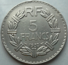 Франція Франция ^/--/^ Франция 5 франков 1933 никель 11/04 /--/ ф /--/ 04 ^_^^^ Франція 5 франків 1933 нікель 11/04 /--/ ф /--/ 04 - фото фото фото
