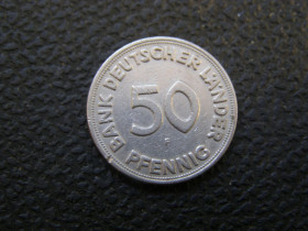 НДР, ФРН ГДР, ФРГ ^/--/^ 50 пфенингов ФРГ 1949 F ^_^^^ 50 пфенінгів ФРН 1949 F - фото фото фото