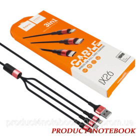 Кабелі Кабели ^/--/^ Кабель HOCO X /--/ 26 XPress USB для MicroUSB, Lightning, Type-C, black/red - фото фото фото