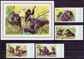 Фауна Фауна ^/--/^ Руанда,WWF,фауна,обезьяна, беззубц. блок+4 марки-61 михель евро ^_^^^ Руанда, WWF, фауна, мавпа, беззуб. блок+4 марки-61 михель євро - фото фото фото