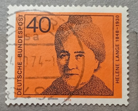 НДР, ФРН ГДР, ФРГ ^/--/^ Германия 1974 г - Женщины в немецкой политике. Элен Ланге, 1848-1930, гаш ^_^^^ Німеччина 1974 - Жінки в німецькій політиці. Елен Ланге, 1848-1930, гаш - фото фото фото