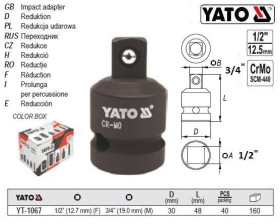 Викрутки Отвертки ^/--/^ Переходник ударный YATO 1/2-3/4 l /--/ 48 мм YT-1067 ^_^^^ Перехідник ударний YATO Польща 1/2&amp;quot;-3/4&amp;quot; l /--/ 48 мм YT-1067 - фото фото фото