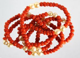 Ювелірні вироби, біжутерія Ювелирные изделия, бижутерия ^/--/^ Антикварне коралове намисто з перлами, коралі, 1920-30-ті, Німеччина ^_^^^ Антикварные коралловые бусы, корали, 1920-30-е гг., Германия - фото фото фото