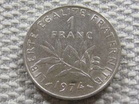 Франція Франция ^/--/^ Франция 1 франк 1974 года #3754 ^_^^^ Франція 1 франк 1974 року #3754 - фото фото фото
