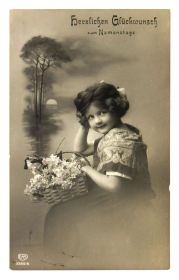 Іноземні Иностранные ^/--/^ Открытка почтовая карточка С именинами! 1911 г. Германия Fv /--/ 8.5 ^_^^^ Поштова картка з іменинами! 1911 Німеччина Fv /--/ 8.5 - фото фото фото