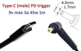 Інше Другое ^/--/^ Переходник на 9 /--/ v (max 5 /--/ a, 45 /--/ w) 4.0 /--/ x /--/ 1.7 /--/ mm 1 /--/ m з USB Type-C (male) Power Delivery PD тригер (A class) 1 - фото фото фото