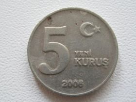 Туреччина Турция ^/--/^ Турция 5 новых курушей 2006 года #14289 ^_^^^ Туреччина 5 нових курей 2006 року #14289 - фото фото фото