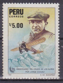 Південна Америка Южная Америка ^/--/^ Перу 1986 АВИАТОР ЛЁТЧИК JORGE CHAVEZ САМОЛЁТ BLERIOT XI АВИАЦИЯ ПЕРЕЛЁТ АЛЬПЫ 1 /--/ м** Mi.1336 EUR 1.50 ^_^^^ Перу 1986 АВІАТОР ЛЬОТЧИК JORGE CHAVEZ САМОЛЕТ BLERIOT XI АВІАЦІЯ ПЕРЕЛЕТ АЛЬПИ 1 /--/ М** Mi.1336 EUR 1.50 - фото фото фото