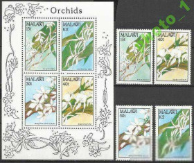 Інші країни Другие страны ^/--/^ Малави 1990 флора орхидеи 4 /--/ м.бл. ^_^^^ Малаві 1990 флора орхідеї 4 /--/ м.бл. - фото фото фото