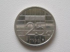 Нідерланди Нидерланды ^/--/^ Нидерланды 25 центов 1998 года 27377 ^_^^^ Нідерланди 25 центів 1998 року 27377 - фото фото фото