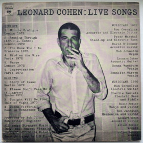 Платівки Пластинки ^/--/^ Leonard Cohen - Live Songs - 1970-72.  (LP). 12. Vinyl. Пластинка. USA. ^_^^^ Leonard Cohen — Live Songs — 1970-72. 12.Vinyl. Пластинка. USA. - фото фото фото
