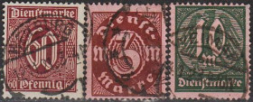 Веймарська республіка Веймарская республика ^/--/^ 1921 - Німеччина - Службові - Деномінація Mi.66-68 _6,0 € _гаш ^_^^^ 1921 - Германия - Служебные - Деноминация Mi.66-68 _6,0 € _гаш - фото фото фото