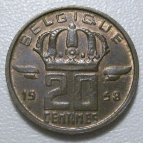 Бельгія Бельгия ^/--/^ Бельгія 20 сантимів 1958 року 42243 ^_^^^ Бельгия 20 сантимов 1958 года 42243 - фото фото фото
