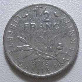 Франція Франция ^/--/^ Франція 1/2 франка 1965 року 43667 ^_^^^ Франция 1/2 франка 1965 года 43667 - фото фото фото