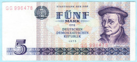 Німеччина Германия ^/--/^ Германия  ГДР 5 марок 1975 GG  (н /--/ 29) ^_^^^ Німеччина НДР 5 марок 1975 GG (н /--/ 29) - фото фото фото