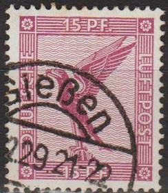 Веймарська республіка Веймарская республика ^/--/^ 1926 - Німеччина - Авіапошта - Орел - 15 Mi.379 A _гаш ^_^^^ 1926 - Германия - Авиапочта - Орел - 15 Mi.379 A _гаш - фото фото фото