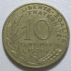 Франція Франция ^/--/^ Франція 10 сантимів 1980 року 1365 ^_^^^ Франция 10 сантимов 1980 года 1365 - фото фото фото