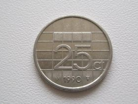 Нідерланди Нидерланды ^/--/^ Нидерланды 25 центов 1990 года 23321 ^_^^^ Нідерланди 25 центів 1990 року 23321 - фото фото фото