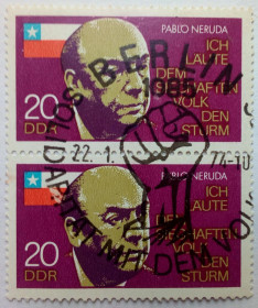 НДР, ФРН ГДР, ФРГ ^/--/^ ГДР 1974 Пабло Неруда, сцепка, гашеная ^_^^^ НДР 1974 Пабло Неруда, зчіпка, гашена - фото фото фото