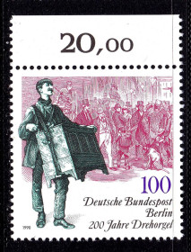 НДР, ФРН ГДР, ФРГ ^/--/^ Германия - Берлин  1990 г MNH - шарманщик - муз. инструменты - - искусство - ^_^^^ Німеччина - Берлін 1990 р MNH - шарманщик - муз. інструменти - мистецтво - - фото фото фото