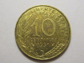 Франція Франция ^/--/^ Франция 10 сантимов 1991 года 3 /--/ П /--/ 1004 ^_^^^ Франція 10 сантимів 1991 року 3 /--/ П /--/ 1004 - фото фото фото
