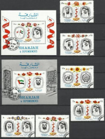 ОАЕ ОАЭ ^/--/^ Шарджа 1971 шейхи арабских эмиратов 6 /--/ м.2 /--/ бл.гаш.СТО ^_^^^ Шарджа 1971 шейхи арабських еміратів 6 /--/ м.2 /--/ бл.гаш.СТО - фото фото фото