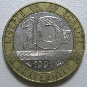 Франція Франция ^/--/^ Франція 10 франків 1991 року 43775 ^_^^^ Франция 10 франков 1991 года 43775 - фото фото фото