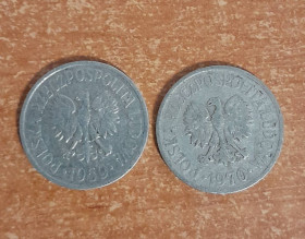 - року - года ^/--/^ Польша 20 грошей Лот 2 шт 1969 1970 Polska 20 Groszy ^_^^^ Польша 20 денег Лот 2 шт 1969 1970 Polska 20 Groszy - фото фото фото