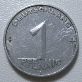 НДР, ФРН ГДР, ФРГ ^/--/^ Німеччина - НДР 1 пфеніг 1952 року A 43277 ^_^^^ Германия - ГДР 1 пфенниг 1952 года A 43277 - фото фото фото