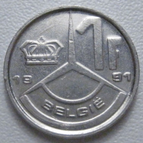 Бельгія Бельгия ^/--/^ Бельгія 1 франк 1991 року Belgie 42775 ^_^^^ Бельгия 1 франк 1991 года Belgie 42775 - фото фото фото