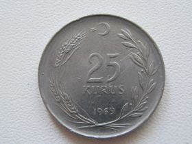 Туреччина Турция ^/--/^ Турция 25 куруш 1969 года 14923 ^_^^^ Туреччина 25 куруш 1969 14923 - фото фото фото