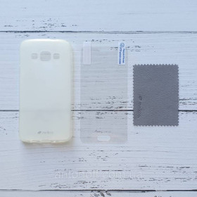 Зарядні пристрої Зарядные устройства ^/--/^ Чохол для Samsung Galaxy A /--/ 3 2015 (A /--/ 300) із захисною плівкою, силіконовий, білий, Melkco ^_^^^ Силиконовый чехол Samsung A /--/ 300 Galaxy A /--/ 3 2015 защитная пленка Melkco Прозрачный - фото фото фото