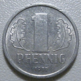 НДР, ФРН ГДР, ФРГ ^/--/^ Німеччина - НДР 1 пфеніг 1977 року 43319 ^_^^^ Германия - ГДР 1 пфениг 1977 года 43319 - фото фото фото