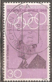 НДР, ФРН ГДР, ФРГ ^/--/^ ФРГ 1968 Mi.563 used Олимпийские игры  (портрет Куэртена) ^_^^^ ФРН 1968 Mi.563 used Олімпійські ігри (портрет Куертена) - фото фото фото