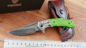 Ножі, мультітули Ножи, мультитулы ^/--/^ TRIVISA Puppis-02 /--/ G, JS /--/ 02-GB-D-P, Bone Green, 67 layers Damascus, Flipper, Ceramic Ball Bearing, Outdoor, Tactical, EDC, Liner Lock - фото фото фото