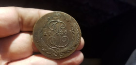 - (Катерина II) - (Екатерина II) ^/--/^ 5 КОПЕЕК 1765 СПМ.  ПЕРЕЧЕКАН. ^_^^^ 5 КОПЕЕК 1765 СПМ. Перелікани. - фото фото фото