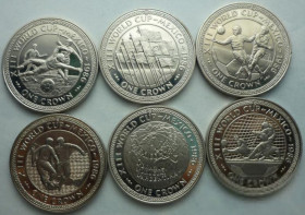Джерсі, Гернсі, Мен, Гібралтар Джерси, Гернси, Мэн, Гибралтар ^/--/^ Мэн 1 крона 1986 Чемпионат мира по футболу в Мексике шесть монет одним лотом 389 ^_^^^ 1986 Чемпіонат світу з футболу в Мексиці шість монет одним лотом 389 - фото фото фото
